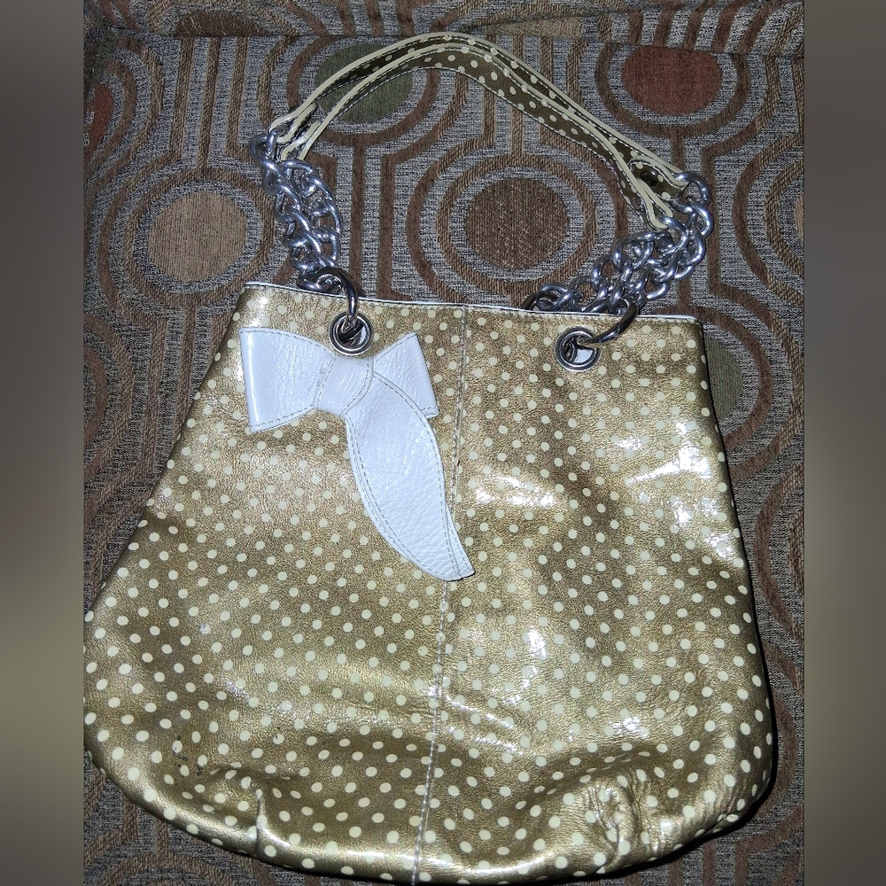 Roberta Gandolfi Gold Polka Dot Leather Purse with Silver chains on the strap